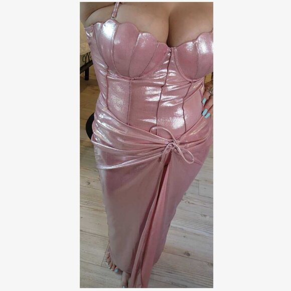 Pink High-End Sexy Women's Shiny Shell Push-Up One-Piece swimsuit w/ coverup - Picture 4 of 10